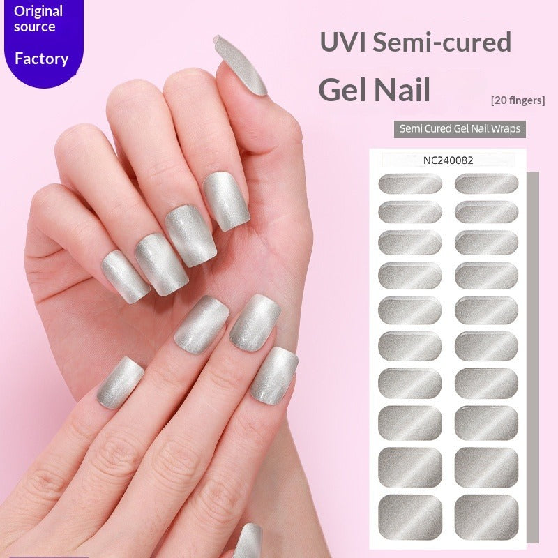 Semi-Cured Gel Nail Strips Sparkle Cat Eye Gradient Rainbow Pearl (MOQ=3)