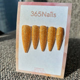 Golden Blaze Press On Nails Bright Gold Chunky Glitter Stiletto| Starry Glitter · Sparkling Series