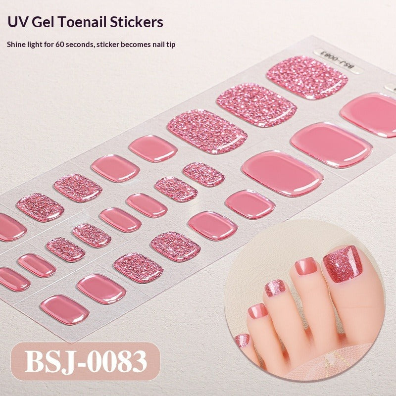 Semi-Cured Gel Nail Strips Toe Nails Pure Color Mismatch Glitter Glossy Set (MOQ=3)