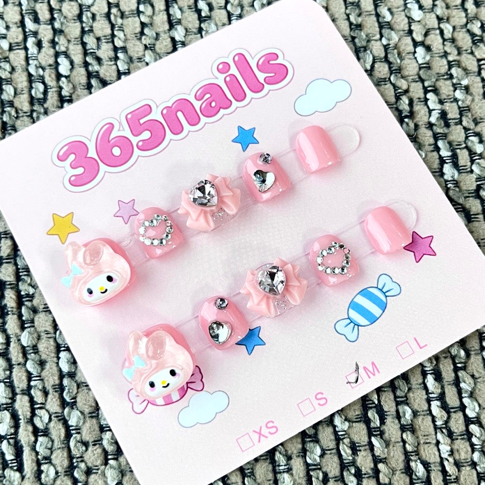 365nails: "My Melody's Sparkle" – 3D Character Handmade Short Nails