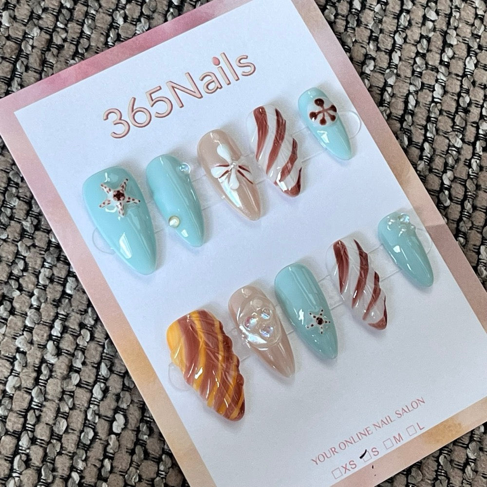 Mint Marina - Nautical 3D Charm Press-On Nails