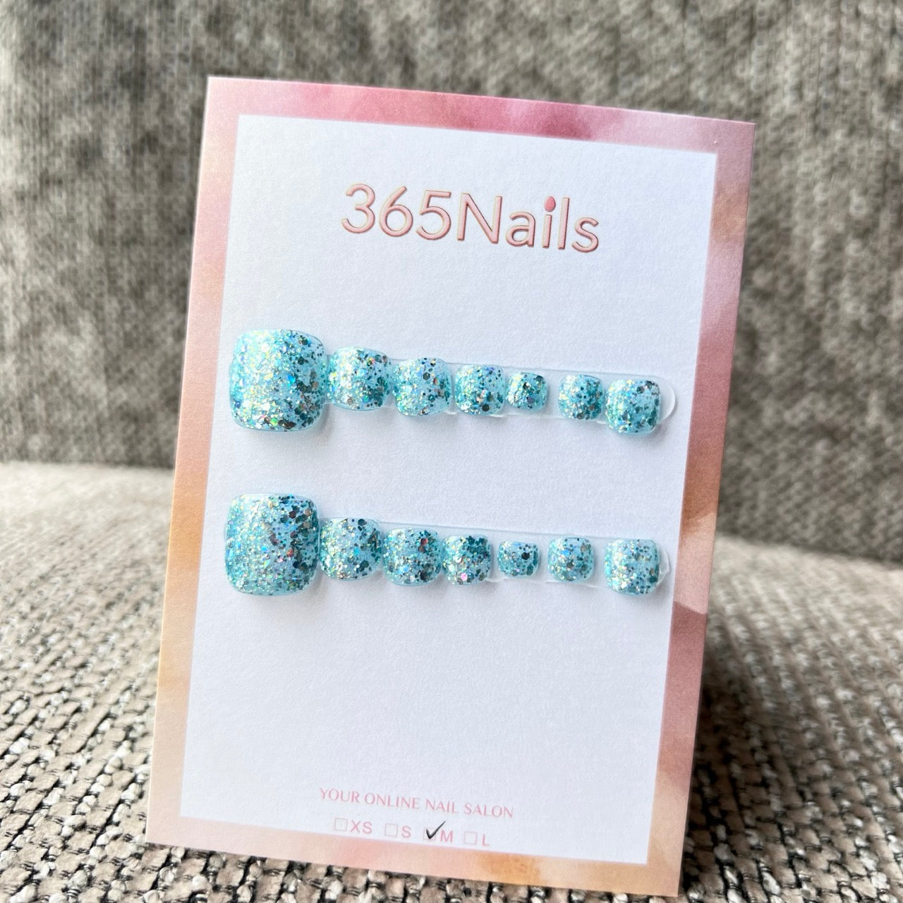 365nails：冰海碎亮粉 — 手工製足部穿戴甲