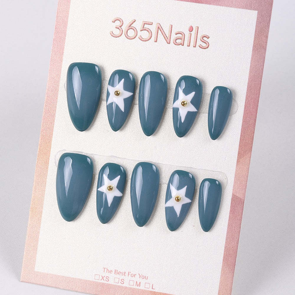365Nails Teal Star Charm Almond Tips
