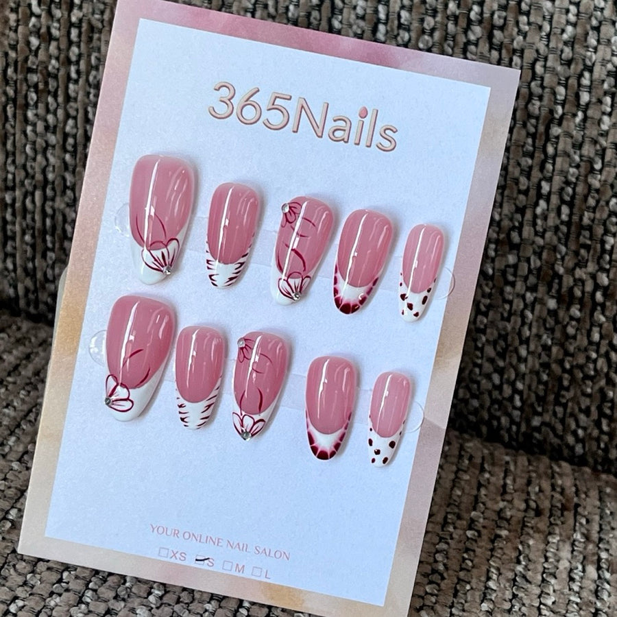 Crimson Butterfly Sketch - Pink French Press-On Nails