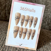 Cocoa Script - Nude Lettering Pointed Press-On Nails