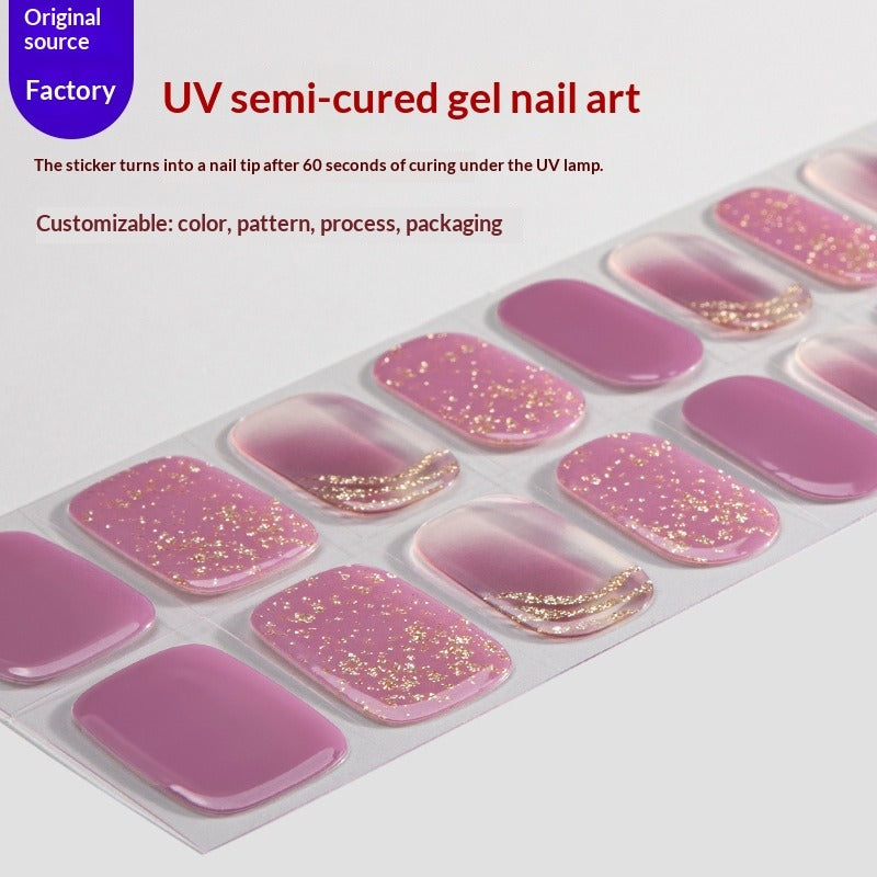 Semi-Cured Gel Nail Strips Foil French Gold Pink Gradient Glossy Set (MOQ=3)
