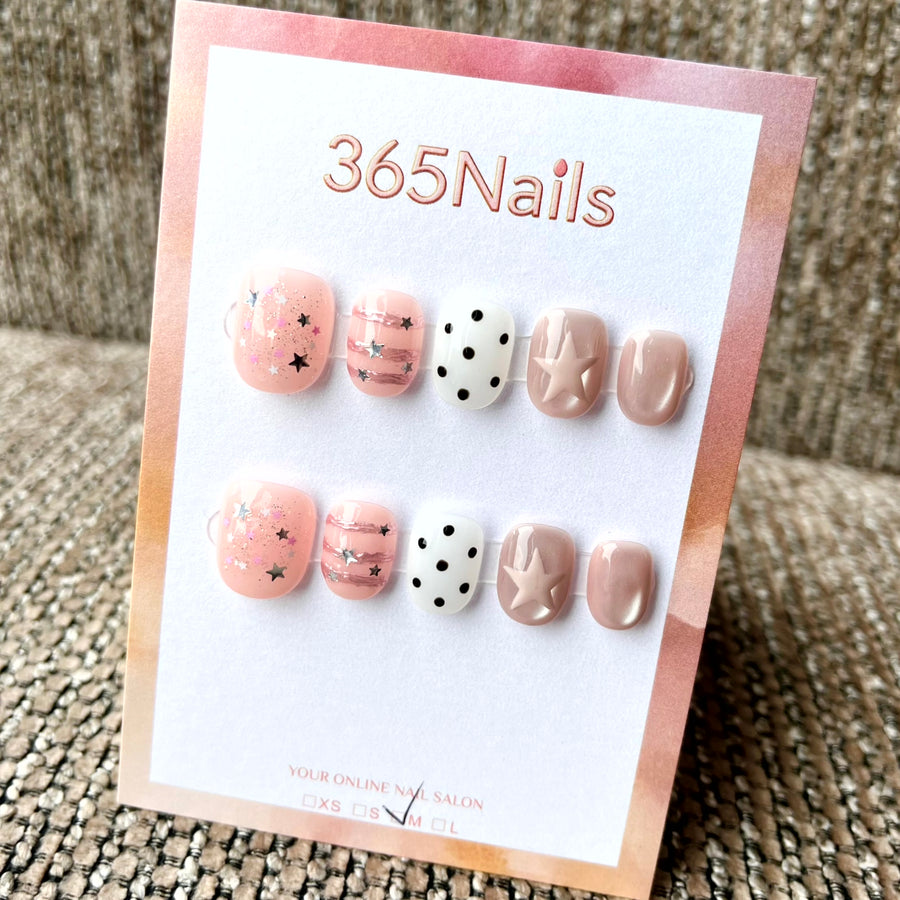 365nails: "Milky Way Dreams" – Hand-Painted Stars & Stripes Handmade Short Square Nails