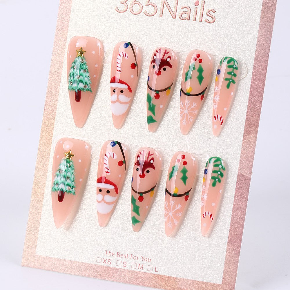 365Nails Nude Santa, Reindeer & Garland Long Almond Set