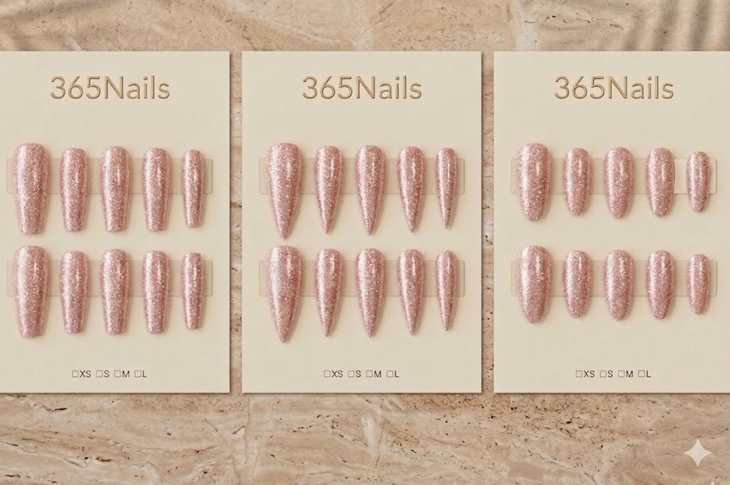 "Sparkling Soft Pink" - Glitter Handmade Nails (3 Shapes Available)