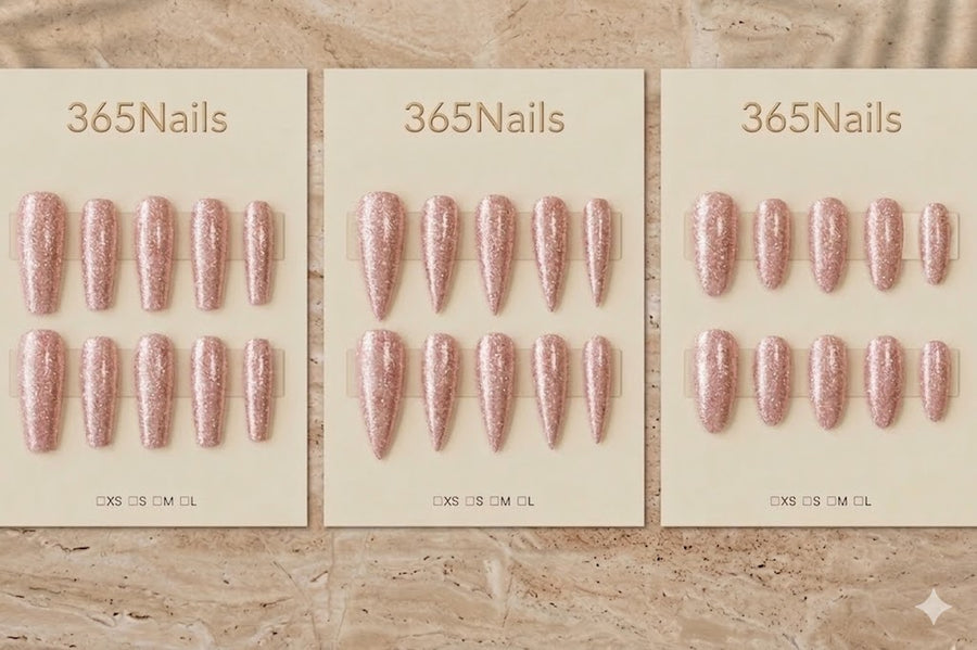 "Sparkling Soft Pink" - Glitter Handmade Nails (3 Shapes Available)