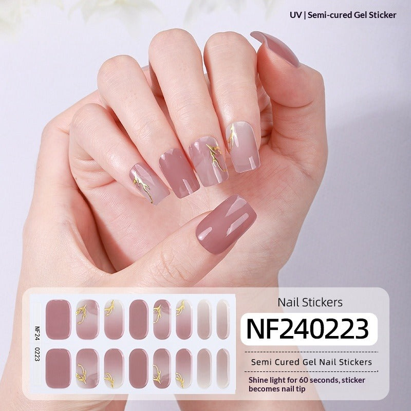 Semi-Cured Gel Nail Strips French Gradient Glitter Bow Glossy Design (MOQ=3)