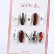 White, Silver, and Brown Metallic Art Press-On Nails ( MOQ=5pcs )