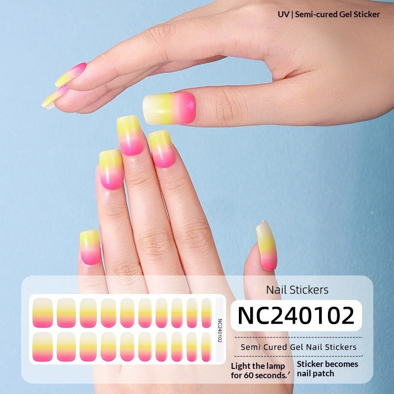 Semi-Cured Gel Nail Strips Gradient French Pastel Glossy Design (MOQ=3)