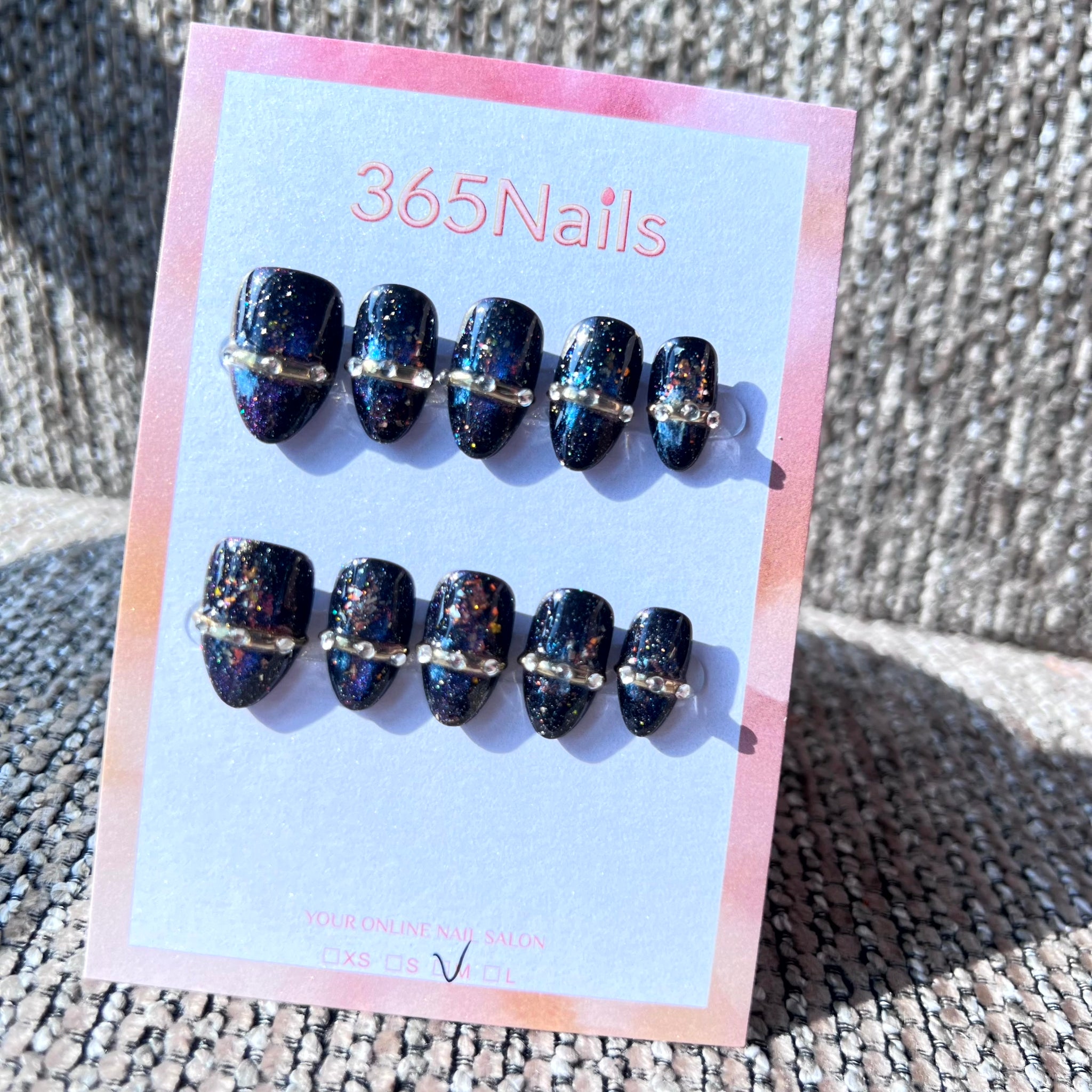 365nails: "Cyber Starburst" – Silver Cat-Eye & 3D Celestial Charm Handmade Coffin Nails