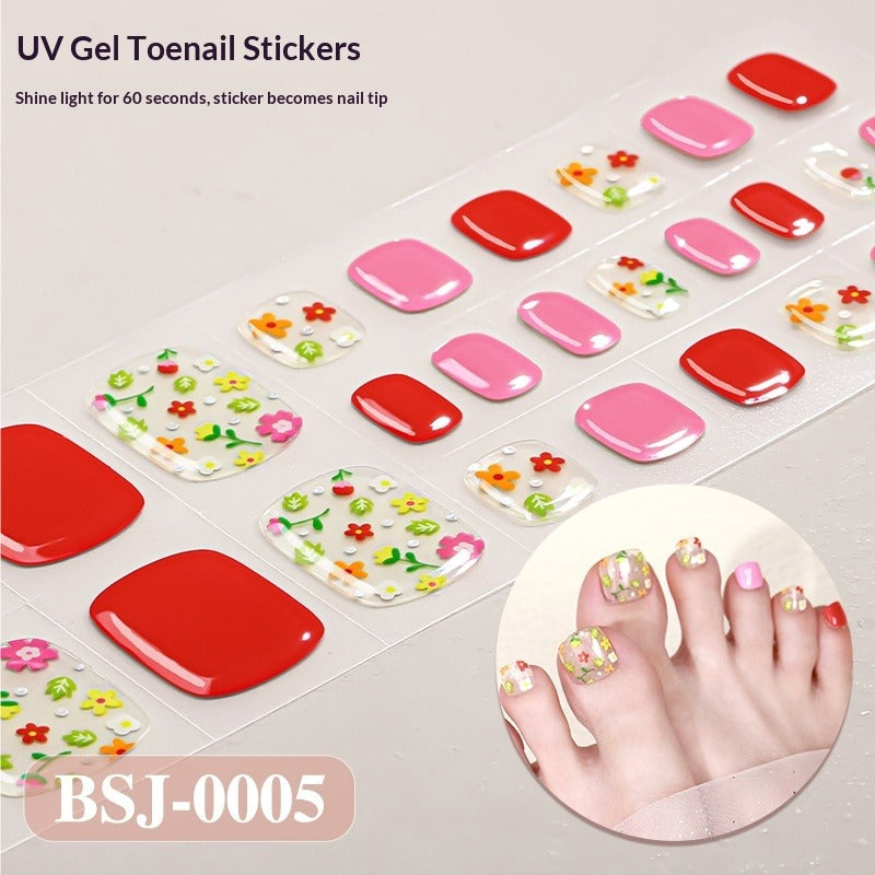 Semi-Cured Gel Nail Strips Fresh Floral 3D Foil Glossy Design (MOQ=3)