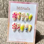 365nails: "Orchard Bloom" – 3D Floral & Fruit Handmade Medium Almond Press On Nails