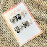 365nails: "Black White Silver 3D Flower Gemstone" – handmade press-on nail