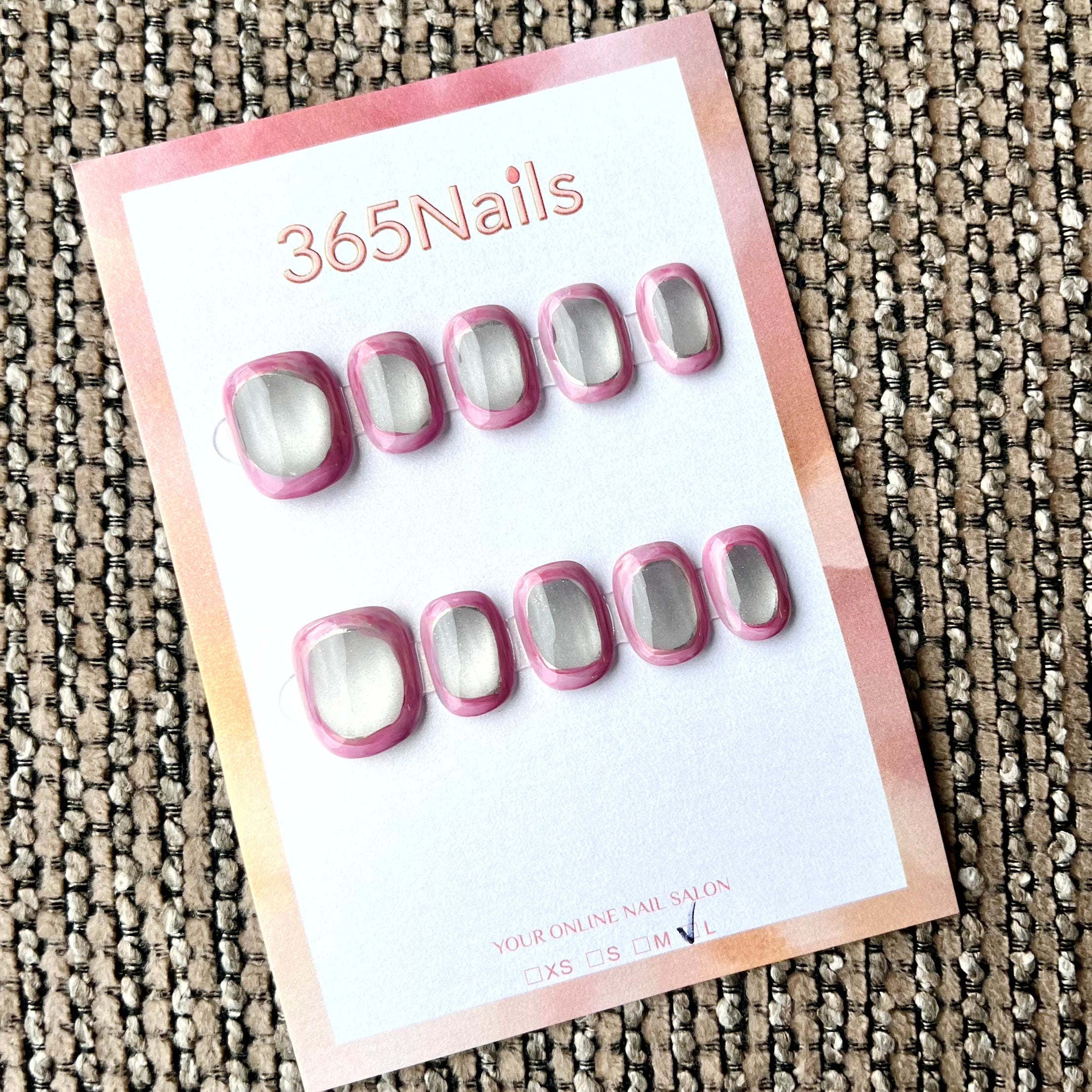 365nails: "Pink Aura" – 손그림 프렌치 팁 수제 숏 스퀘어형 프레스온 네일