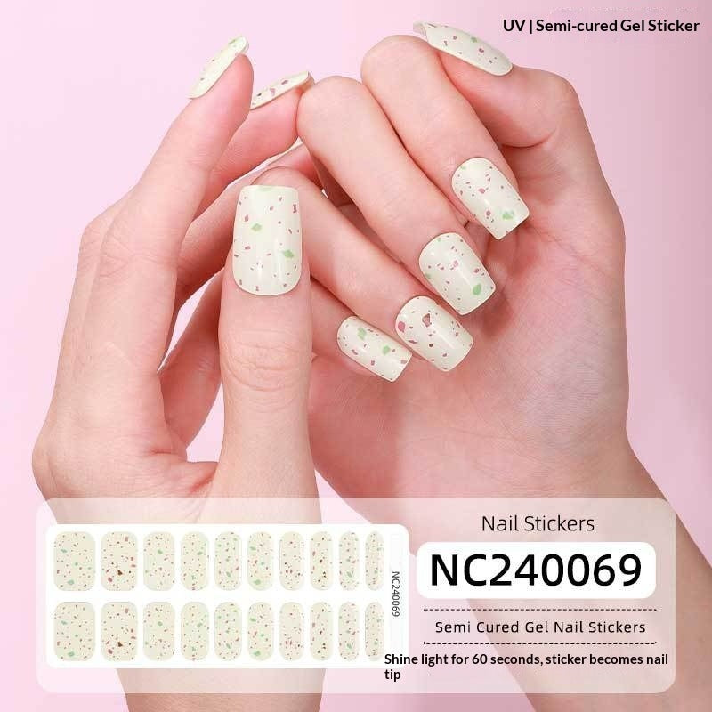 Semi-Cured Gel Nail Strips Sparkle Cat Eye Gradient Rainbow Pearl (MOQ=3)
