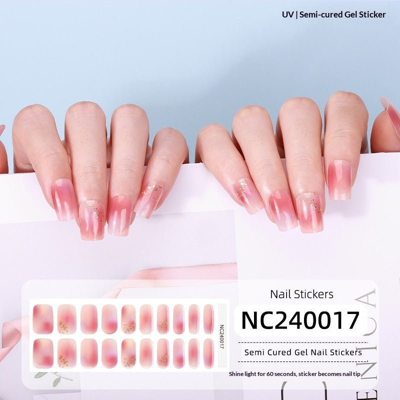 Semi-Cured Gel Nail Strips Soft Pink Gradient Glossy Natural Everyday Wear Set (MOQ=3)