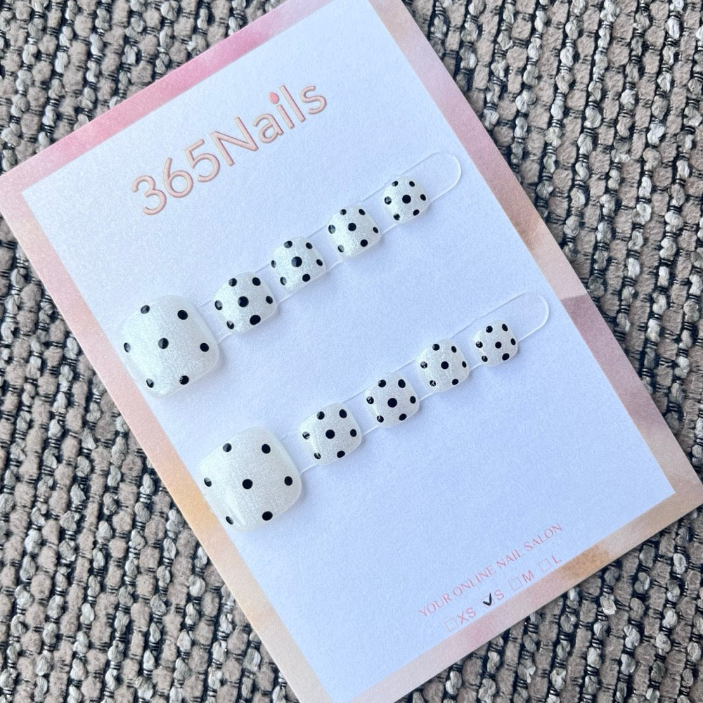 White Glitter Polka Dot Press-On Toenails