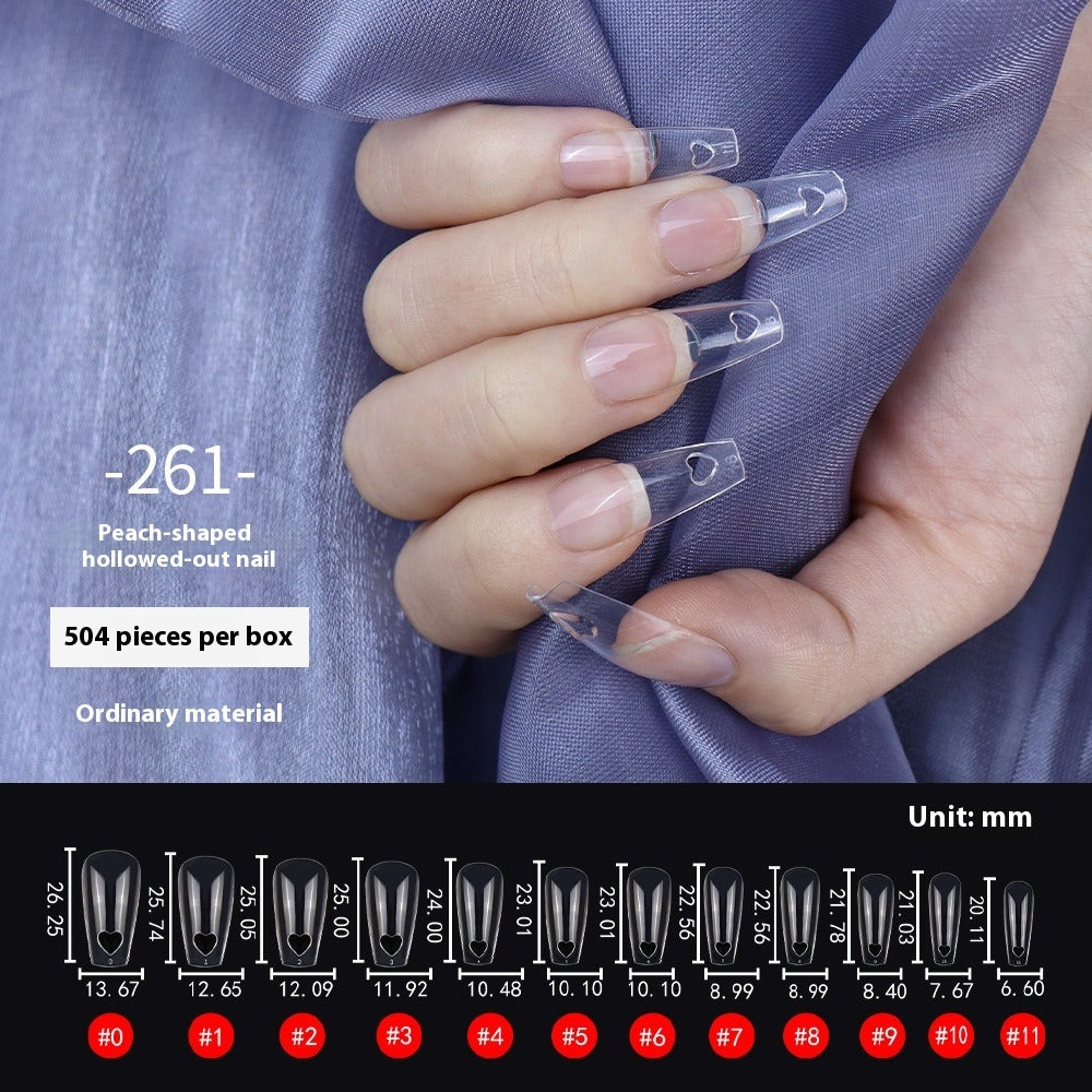 Nail Tips Press on nails pads, love hollow 504 pieces, boxed trapezoidal with holes, fully pasted fake nail transparent nail pads