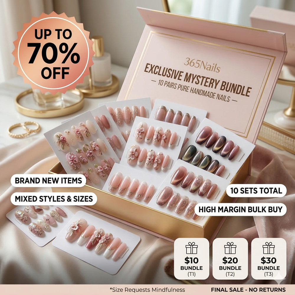 High-Margin Mystery Grab Bag: 10 Sets Pure Handmade Press-On Nails
