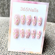 365nails: "Cherry Blossom Dream" – 3D Floral Handmade Medium Almond Nails