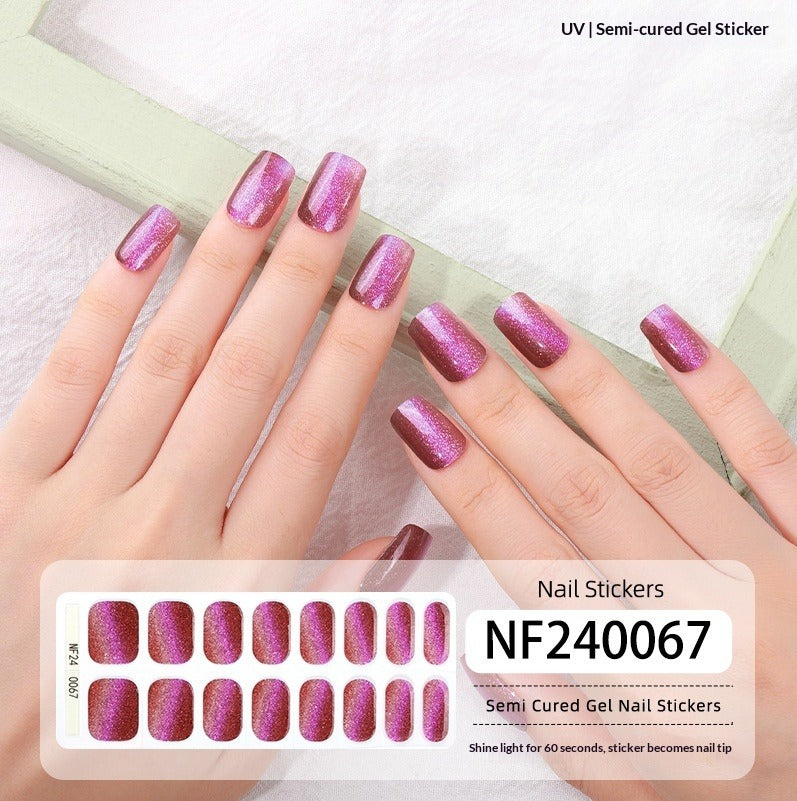 Semi-Cured Gel Nail Strips Gradient Cat Eye Sparkle Glossy Design (MOQ=3)