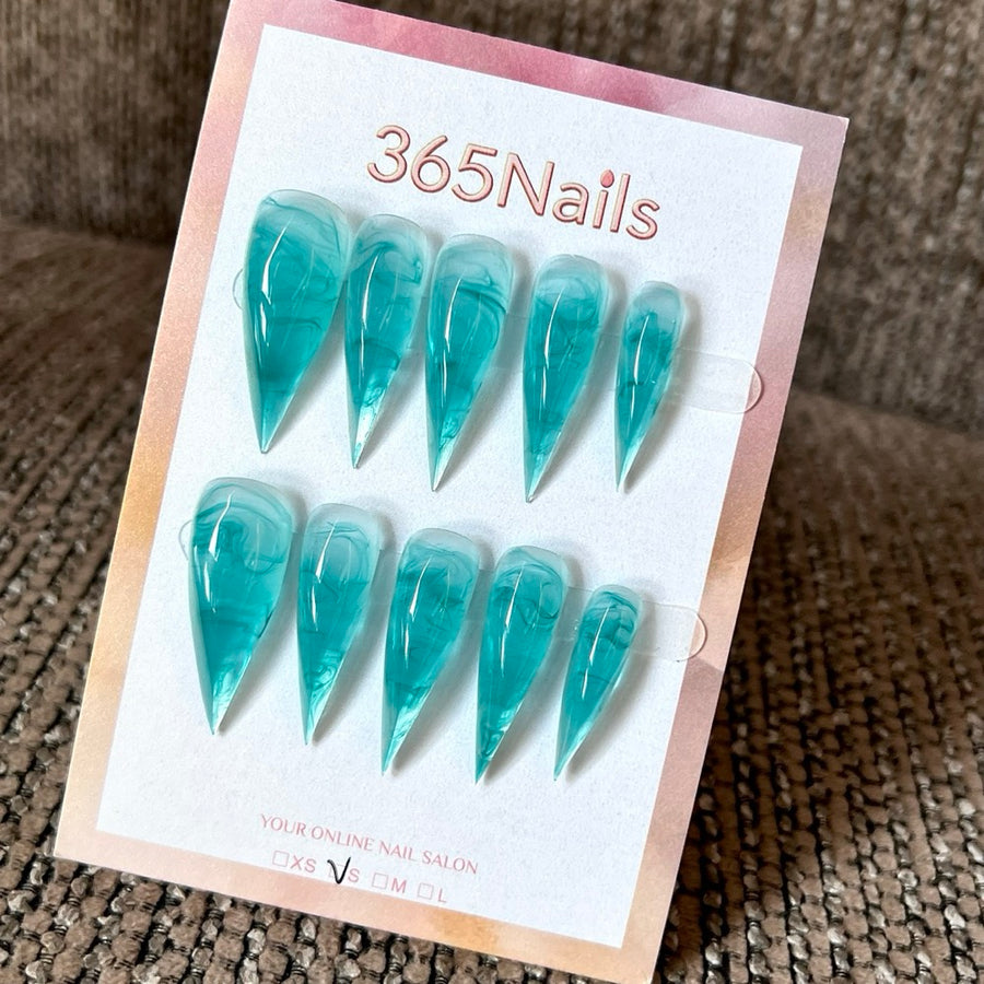 Aqua Glass - Turquoise Pointed Press-On Nails