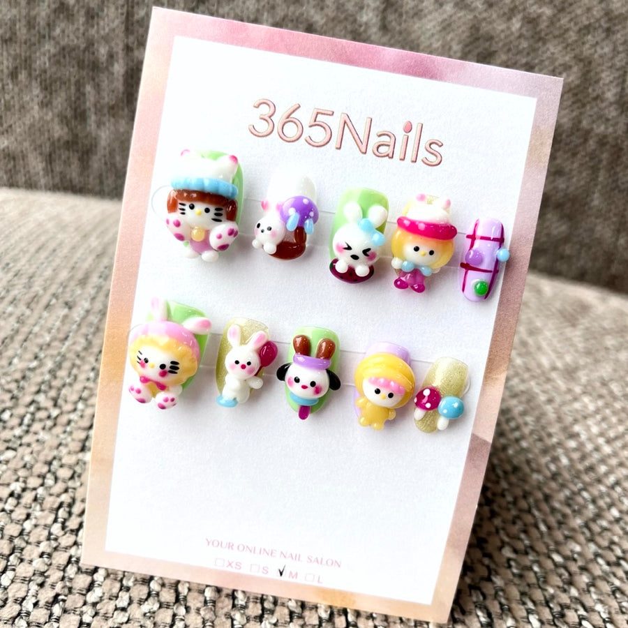 365nails: "Candy Garden Friends" – 3D Cartoon Animal Short Square Nails