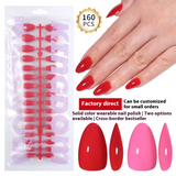 Nail Tips press on nails solid color almond nail piece, short high-end 150 pieces, bag removable prefabricated nail art wholesale