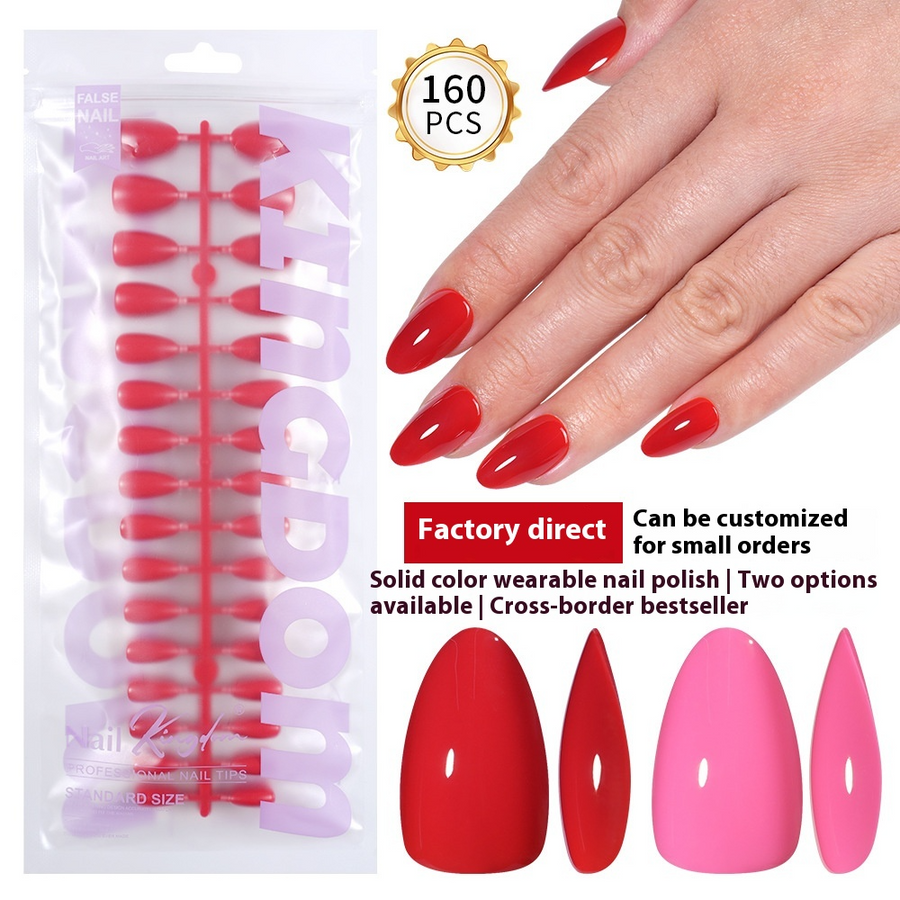 Embouts d'ongles — ongles press-on couleur unie, forme amande, courts, haut de gamme, 160 pièces (MOQ=3)