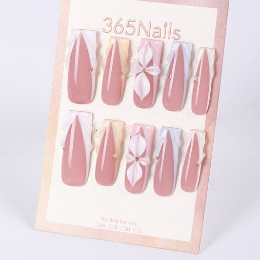 365Nails Nude Mauve Sculpted Floral French Square Press-Ons