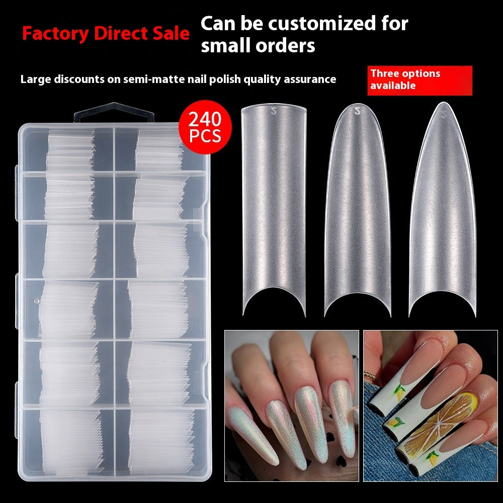 Nail Tips Nail matte, cut-free grinding, semi-sticker, long 240 pieces, boxed transparent water pipe nail patch, fake nail wholesale (MOQ=3)