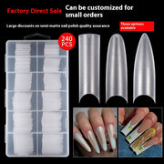 Nail Tips Nail matte, cut-free grinding, semi-sticker, long 240 pieces, boxed transparent water pipe nail patch, fake nail wholesale (MOQ=3)