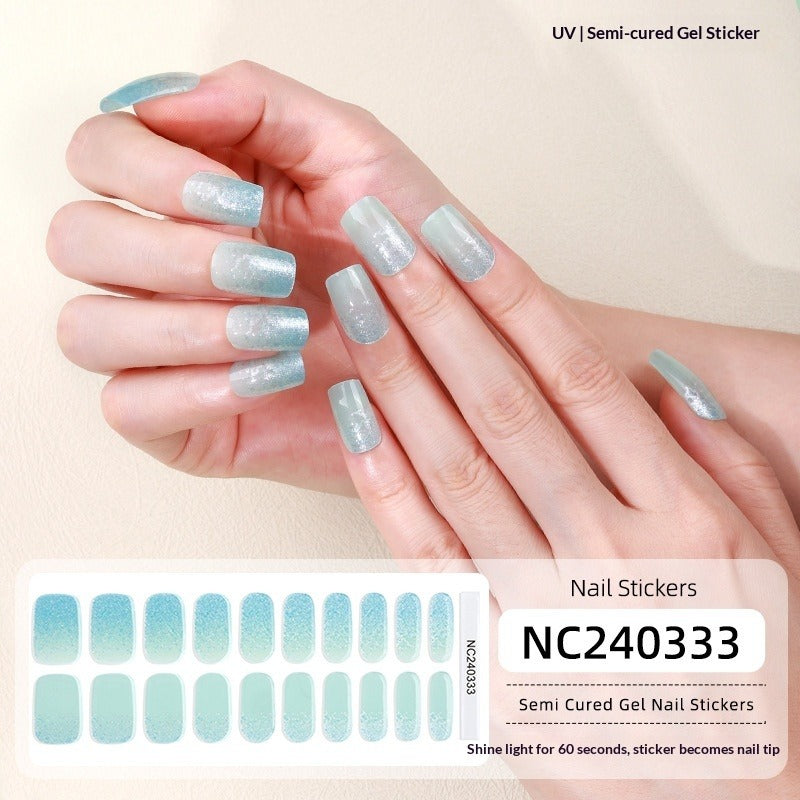 Semi-Cured Gel Nail Strips Sparkle Rainbow Aurora Sheer Glossy Design (MOQ=3)