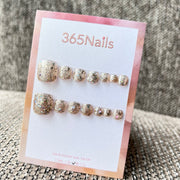 365nails：香檳金碎亮粉 — 手工製足部穿戴甲