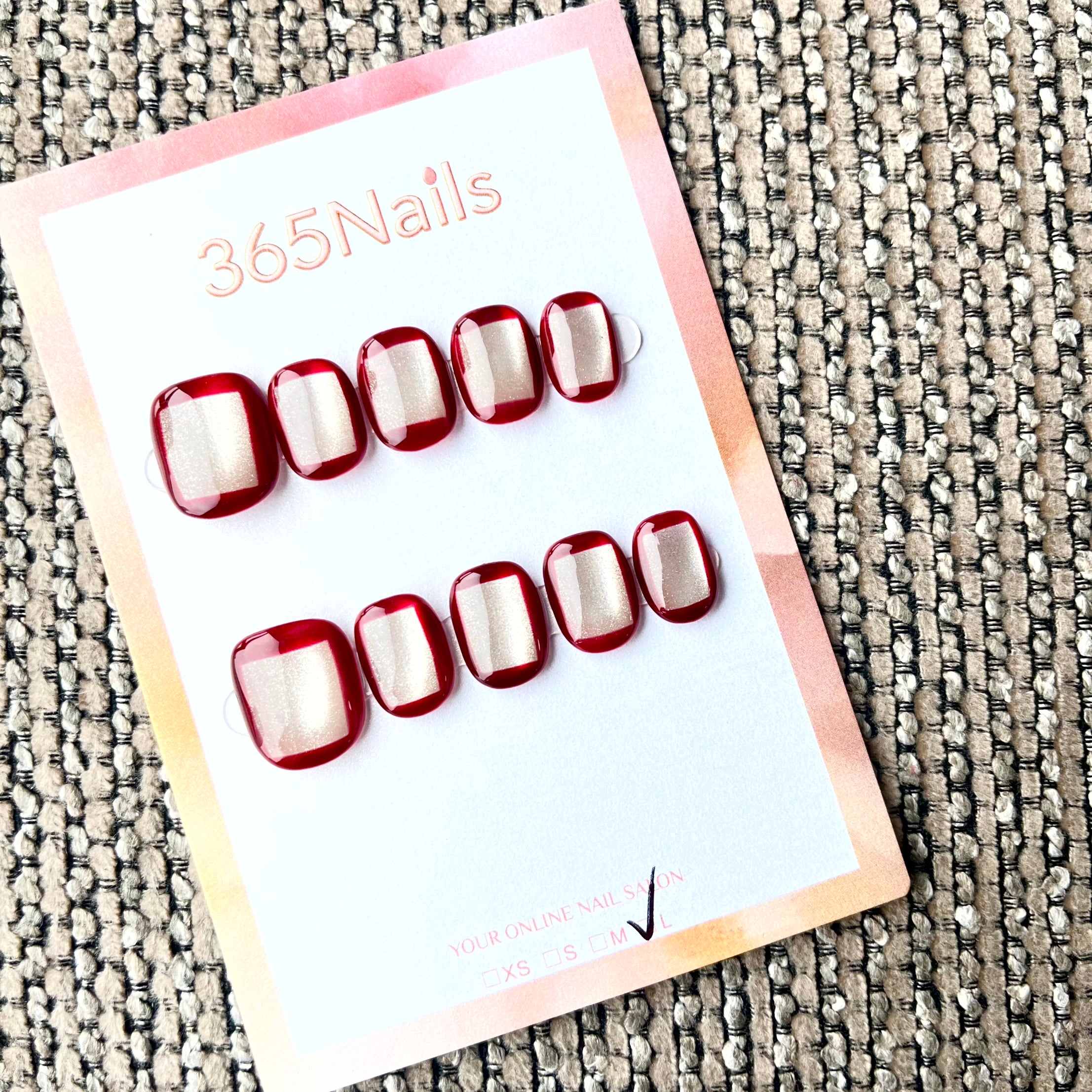 365nails: 진홍빛 후광 – 핸드페인팅 프렌치 팁 숏 스퀘어형 네일