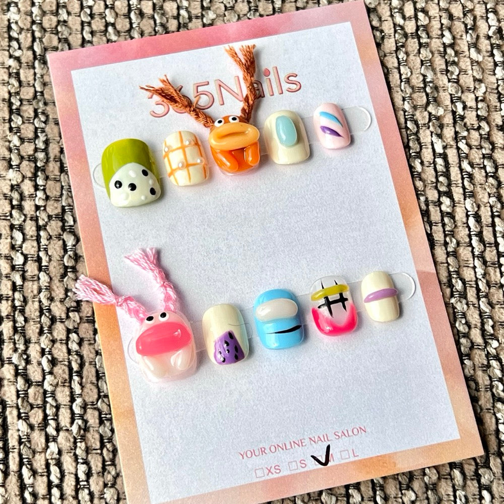 365nails: "Colorful Cartoon Food Short" – Handmade Short Square Press-On Nails
