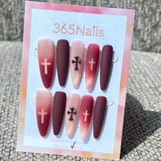 365nails: « Croix gothique ombré » – ongles press-on forme stiletto, faits main