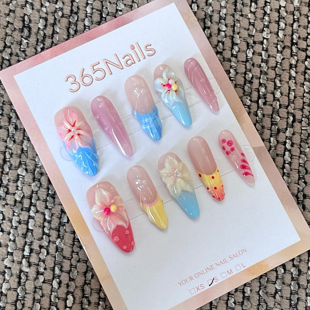 Festival Garden - Colorful 3D Floral Press-On Nails
