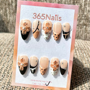 365nails: "Nude Black Leopard Flower Mix" – Handmade Medium Stiletto Press-On Nails