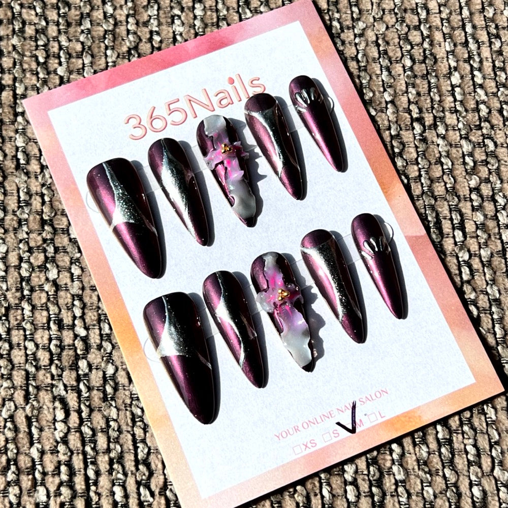 365nails: "Midnight Velvet" – 3D Floral & Spider Gel Handmade Stiletto Nails
