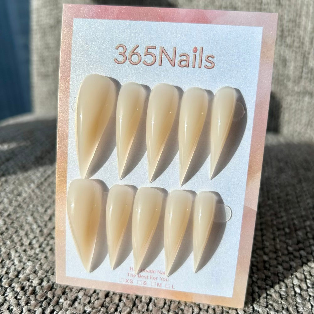 Creamy Latte Dragon Claw Stiletto Jelly Nude Beige Handmade Dragon Nail