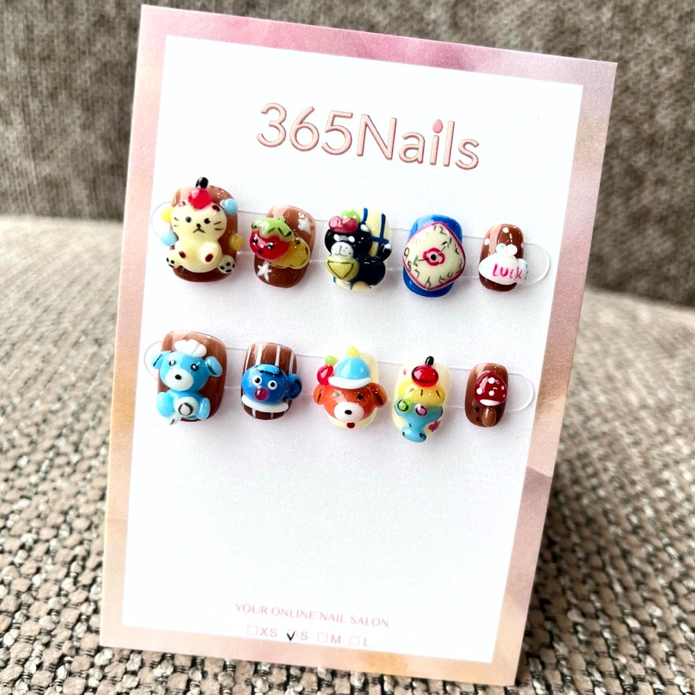 365nails: "Sweet Treats Carnival" – 3D Cartoon Character Short Square Nails