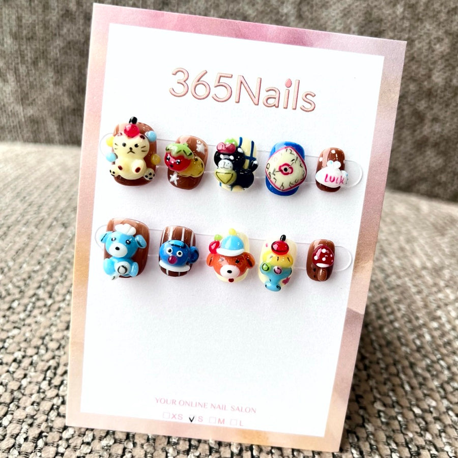 365nails: "Sweet Treats Carnival" – 3D Cartoon Character Short Square Nails