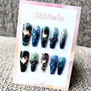 365nails: "Demon Slayer Muichiro's Mist Hashira" – Handmade Medium Trapezoid Press-On Nails