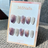 Ethereal Ink: "Twilight Lavender" – Smoky Purple & Rust Gradient with Silver Foil & Metallic Line Oval Nails