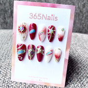 365nails: "Coração Cósmico" – Unhas Amêndoa Feitas à Mão com Mídia Mista 3D